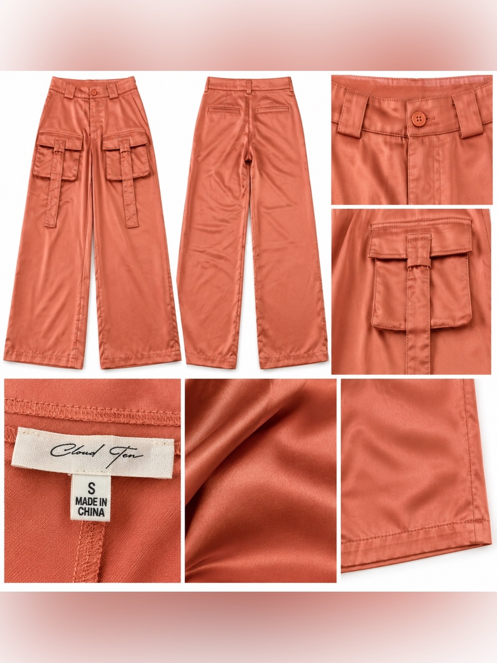 Cloud Ten High-Waist Wide Leg Cargo Pants in Terracotta